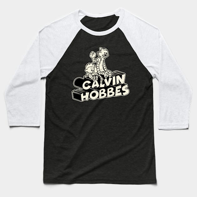 Drawing retro Vintage 80s and 90s Calvin and Hobbes - Fan Art Design Baseball T-Shirt by aiWallpaperCollection